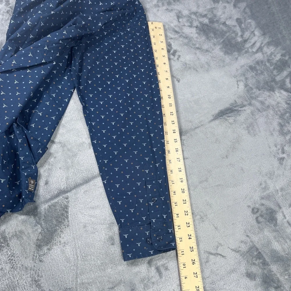 Ariat Shirt Mens Large Blue AOP Bulls Long Sleeve Button Western Ranch Fitted - Picture 10 of 10